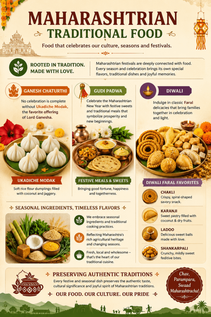 Celebrating Maharashtra Through Festive : A Journey of Tradition, Flavor, and Culture infographic traditional marathi food